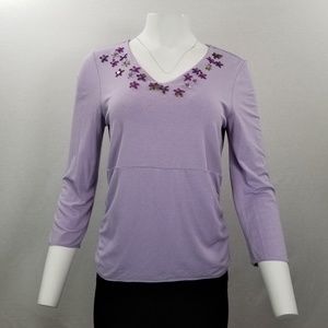 J JILL Womens  Embroidered V Neck Empire waist XS